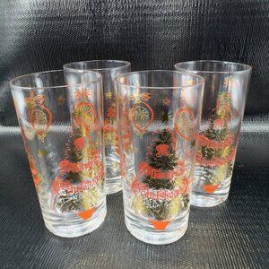 Beaver Valley Merry Christmas Tree Highball Tumblers Drinking Glasses Set 4 VTG